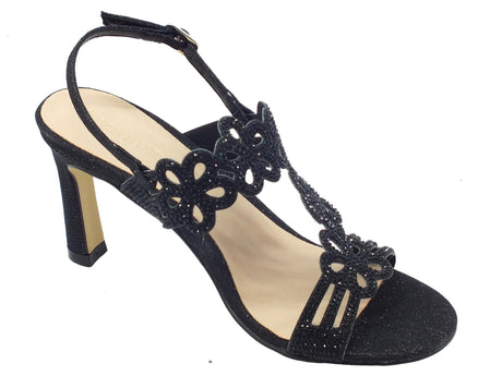 Menbur Menbur 22993 Black Sandali eleganti per Donna in tessuto strass Black