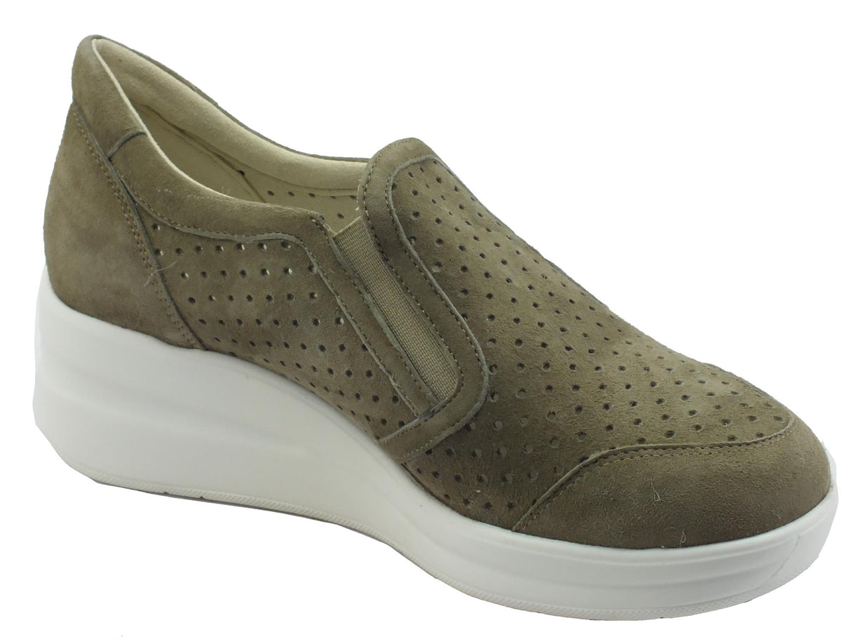 Melluso Melluso R20243 Silvy Salvia Mocassini Confort per Donna in nabuk con elastico Salvia