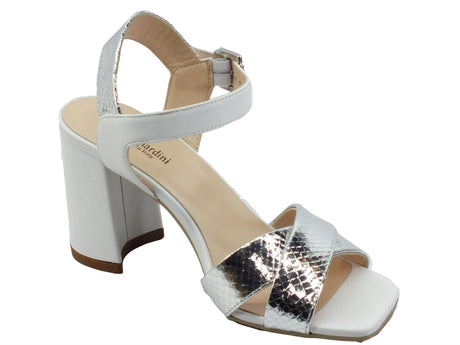 Nero Giardini NeroGiardini E218451DE Blade Vipera Nappa Bianco Sandali per Donna pelle tacco alto punta piatta Bianco Argento