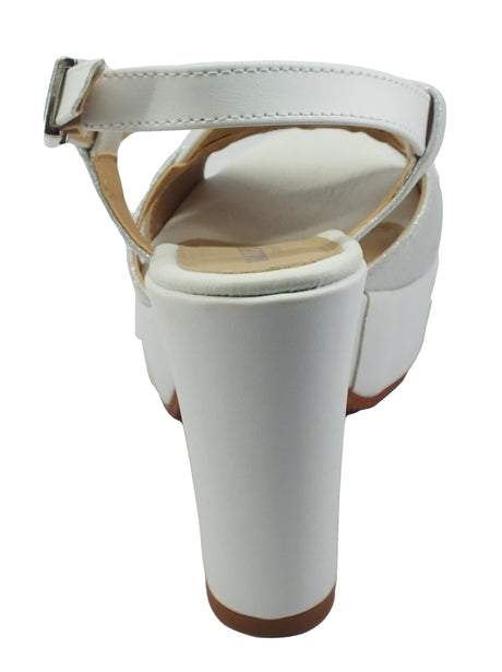 Valleverde Valleverde 32521 White Sandali con tacco alto e plateau per donna in tessuto ed ecopelle White