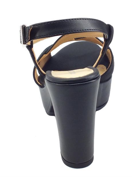 Valleverde Valleverde 32521 Black Sandali con tacco alto e plateau per donna in tessuto ed ecopelle Black