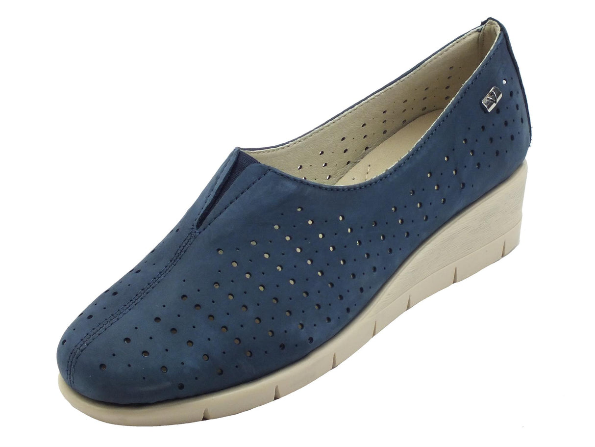 Valleverde Valleverde VS10205 Nabuk Avio Mocassini con zeppa per donna in pelle blu Nabuk Avio