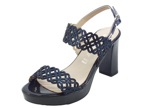 Valleverde Valleverde 45380 Bleu Sandali con tacco alto e plateau per donna in ecopelle e brillanti Bleu