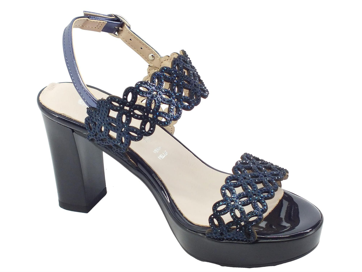 Valleverde Valleverde 45380 Bleu Sandali con tacco alto e plateau per donna in ecopelle e brillanti Bleu