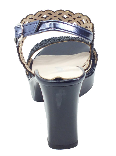 Valleverde Valleverde 45380 Bleu Sandali con tacco alto e plateau per donna in ecopelle e brillanti Bleu