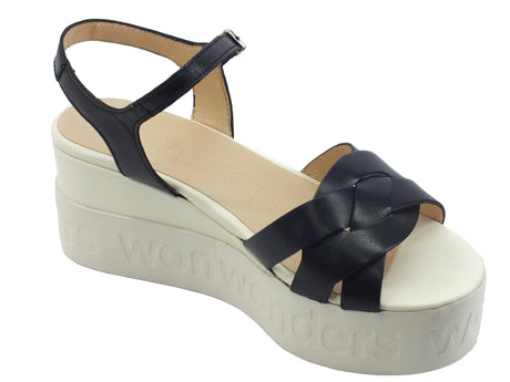 Wonders Wonders B-7511 Pergamena Negro Off Sandali per Donna in pelle nera con zeppa alta Negro Off