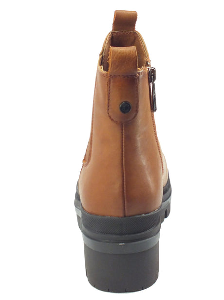 Carmela Carmela 160191 BN. Piel Camel Tronchetti per Donna in pelle lampo ed elastico zeppa media Piel Camel