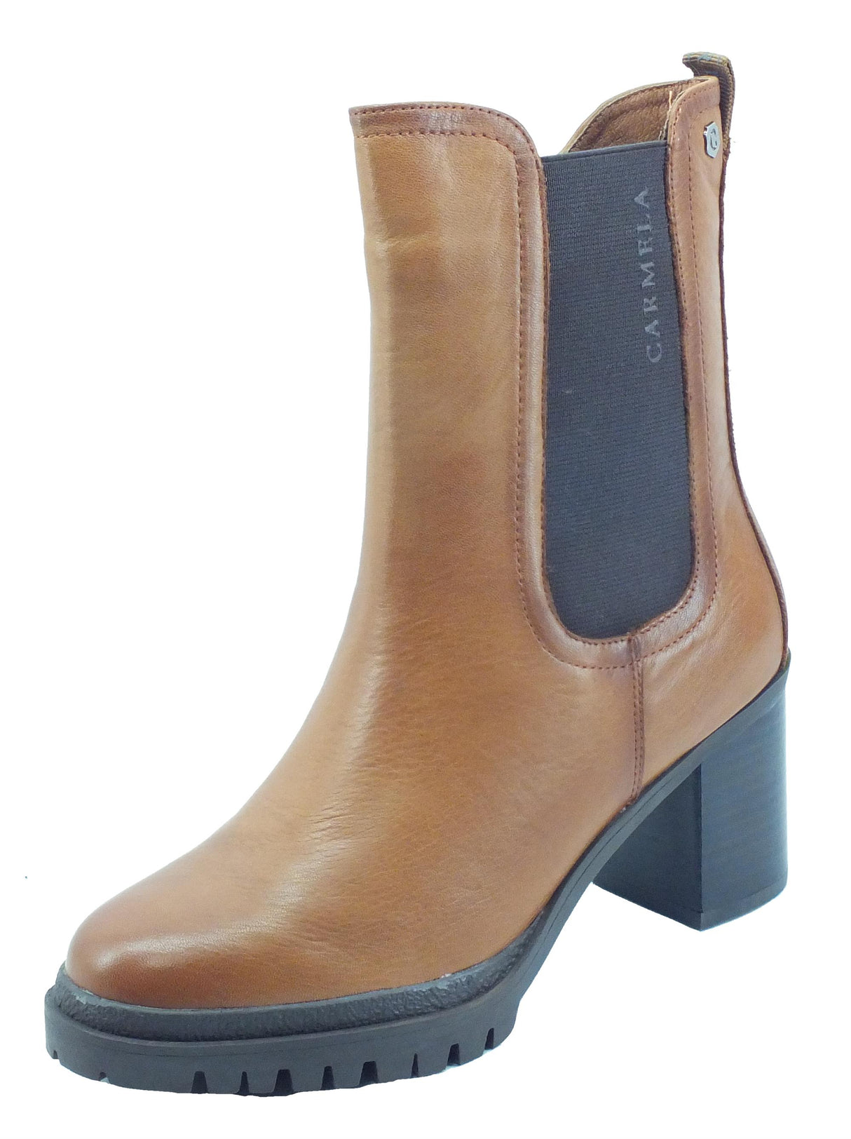 Carmela Carmela 160315 BN. Piel Camel Tronchetti per Donna in pelle lampo ed elastico tacco alto Camel