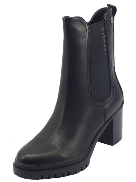 Carmela Carmela 160315 BN. Piel Negro Tronchetti per Donna in pelle lampo ed elastico tacco alto Negro