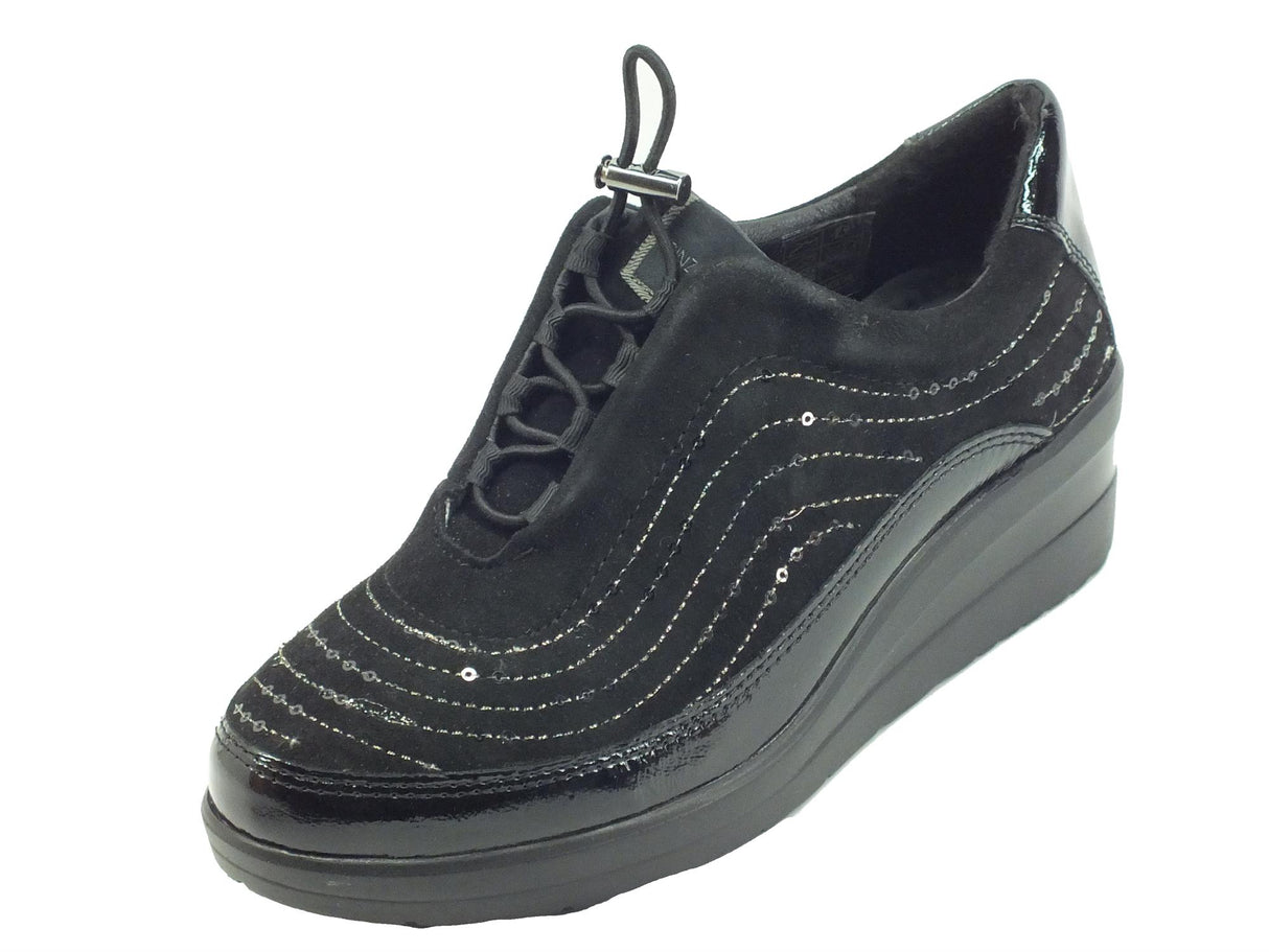 Cinzia Soft Cinzia Soft IV17999 Black Sneakers Confort per Donna in nabuk con zeppa alta nero