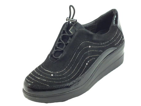 Cinzia Soft Cinzia Soft IV17999 Black Sneakers Confort per Donna in nabuk con zeppa alta nero