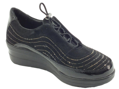 Cinzia Soft Cinzia Soft IV17999 Black Sneakers Confort per Donna in nabuk con zeppa alta nero