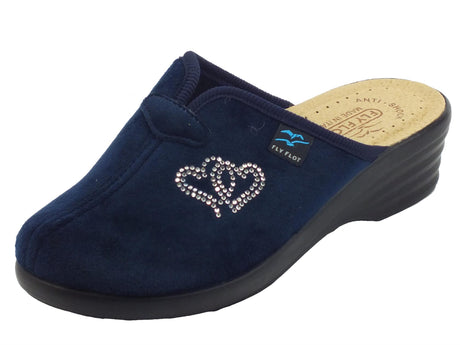 FlyFlot FlyFlot l8 r31 PE Blu Pantofole per Donna in tessuto vellutato con cuori sottopiede in pelle Blu