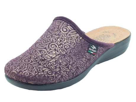 FlyFlot FlyFlot P3 N94 6E Prugna Pantofole per Donna in tessuto satinato con sottopiede in pelle Prugna