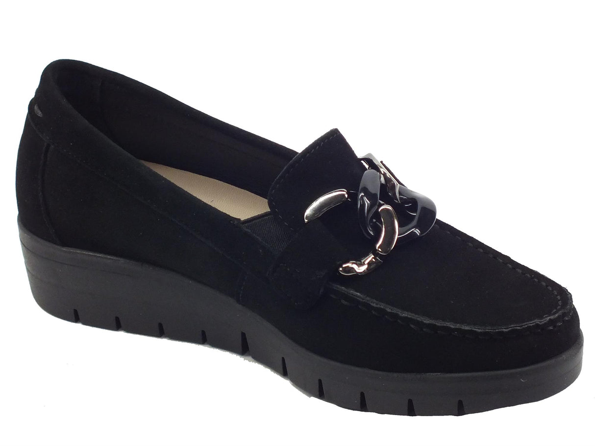 Grunland Grunland TAFA SC5601 Nero Mocassini Classici per Donna in pelle scamosciata zeppa media nero