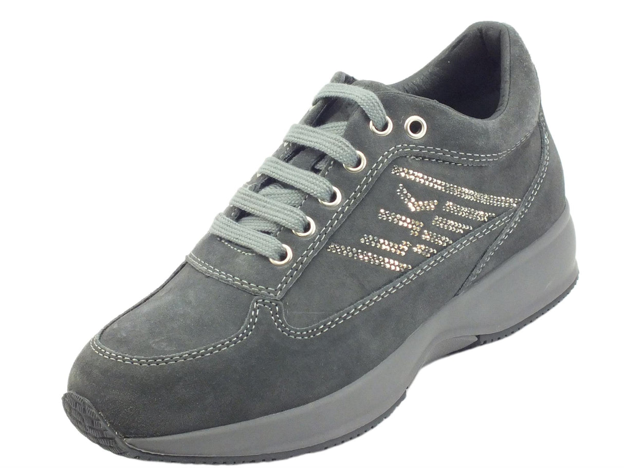 Lumberjack Lumberjack Raul SW01305 Dk Grey Sneakers per Donna in nabuk con zeppa bombata e strass Grey