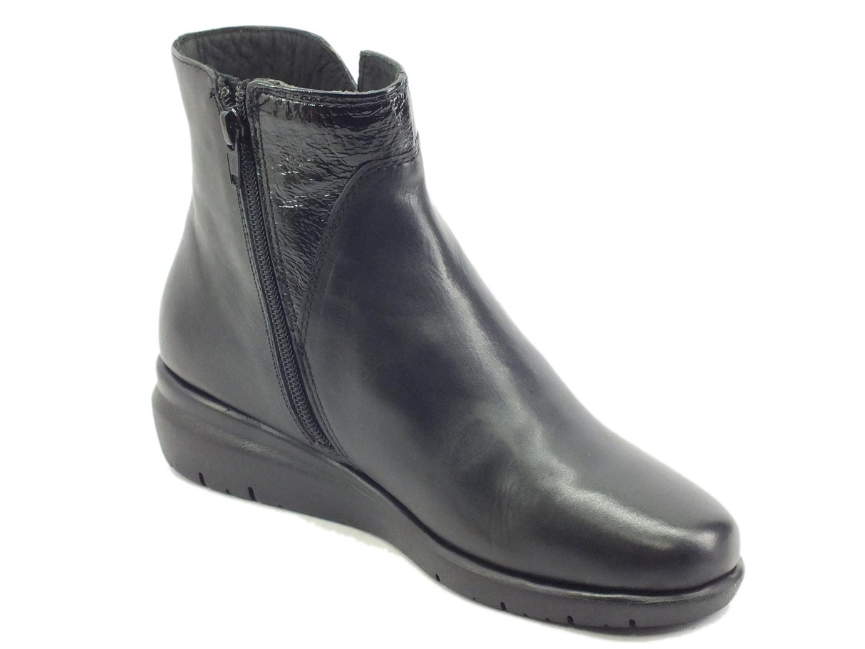 Melluso Melluso K55236 Nero Tronchetti con zeppa bassa per Donna in pelle con lampo nero