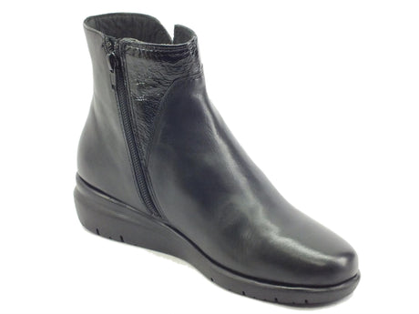 Melluso Melluso K55236 Nero Tronchetti con zeppa bassa per Donna in pelle con lampo nero