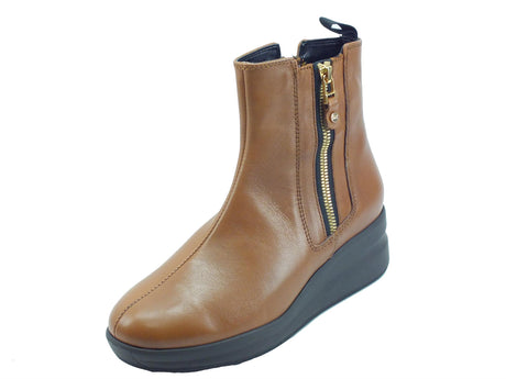 Melluso Melluso R25611B Silvy Cuoio tronchetti con zeppa per Donna in pelle con lampo Cuoio