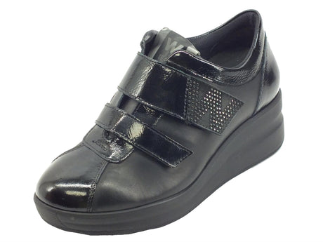 Melluso Melluso R25643 Silvy Nero Sneakers confort per Donna in pelle e vernice doppio strappo nero