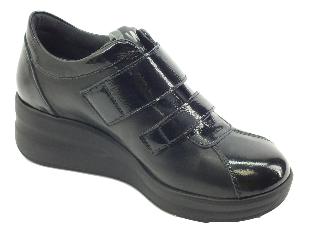 Melluso Melluso R25643 Silvy Nero Sneakers confort per Donna in pelle e vernice doppio strappo nero