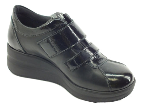 Melluso Melluso R25643 Silvy Nero Sneakers confort per Donna in pelle e vernice doppio strappo nero