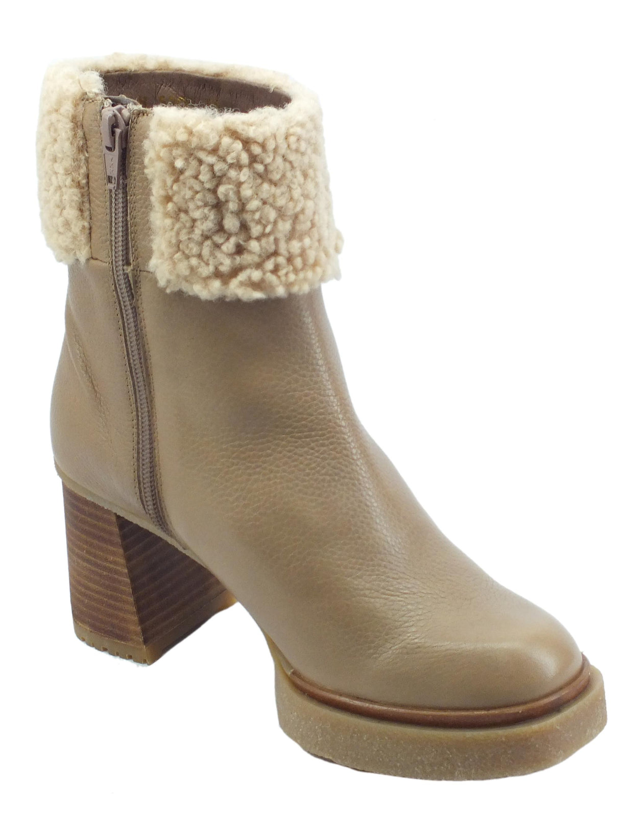 Wonders Wonders H-5205 Indios Taupe Tronchetti eleganti per Donna in pelle con pellicciotto Taupe