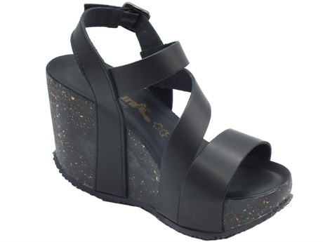 BioNatura BioNatura 29A2008 Imb Gaucho Nero Sandalo per Donna con zeppa alta total black Nero