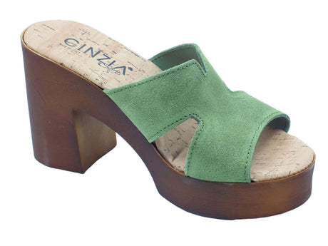 Cinzia Soft Cinzia Soft IAF2833420 Verde Sandali Scalsati Donna in nabuk con taccone e plateau effetto legno Verde