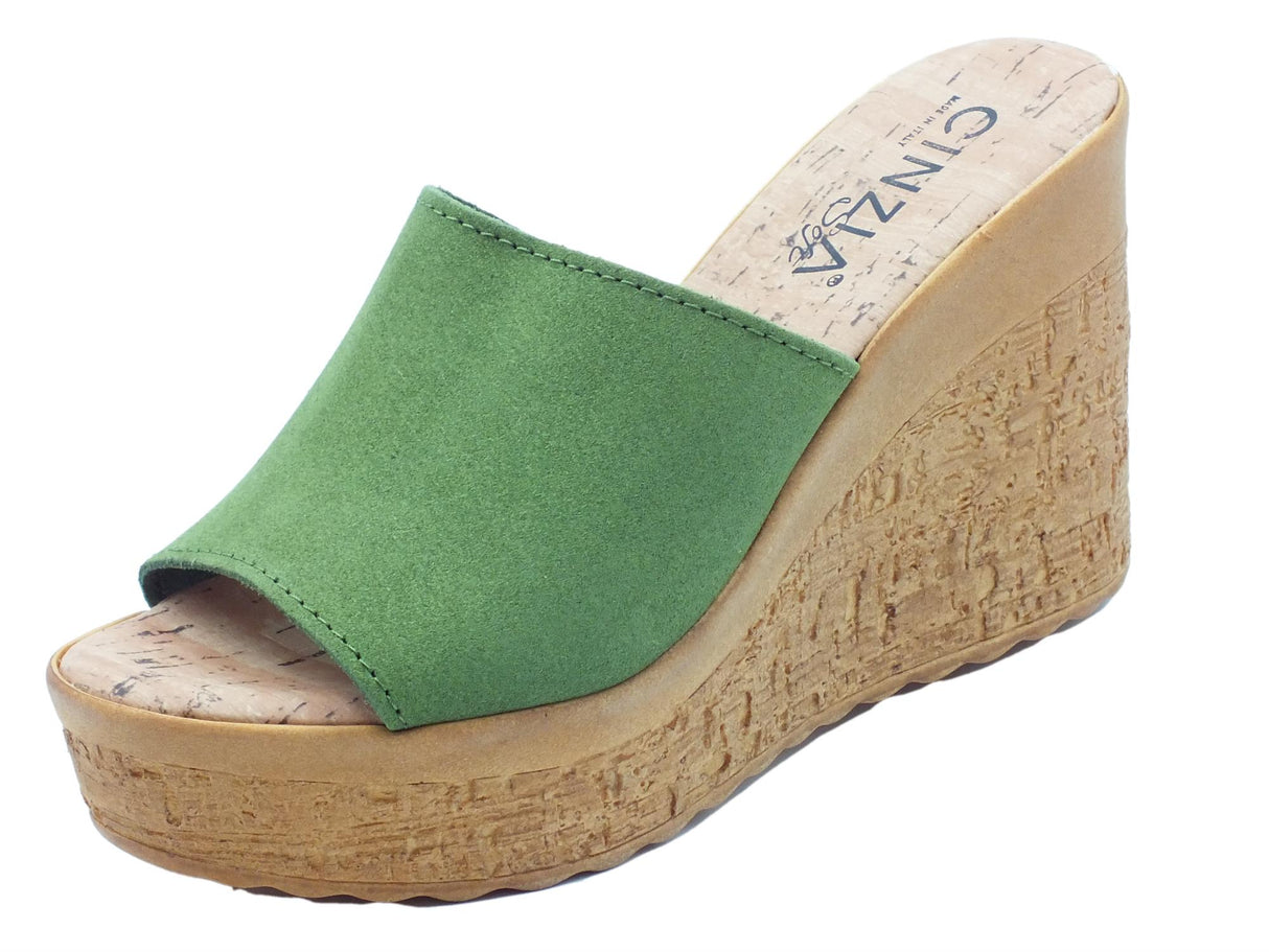 Cinzia Soft Cinzia Soft IIAF313320 Verde Sandali Scalsati per Donna in nabuk con zeppona effetto legno Verde