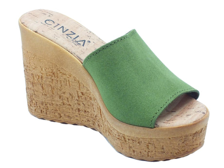 Cinzia Soft Cinzia Soft IIAF313320 Verde Sandali Scalsati per Donna in nabuk con zeppona effetto legno Verde