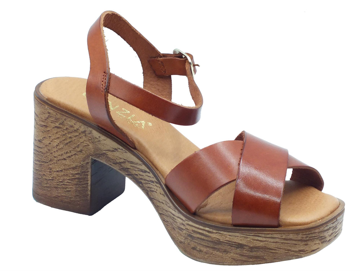 Cinzia Soft Cinzia Soft EL680202 Cuero Sandali per Donna in pelle con tacco alto e plateau effetto legno cuoio