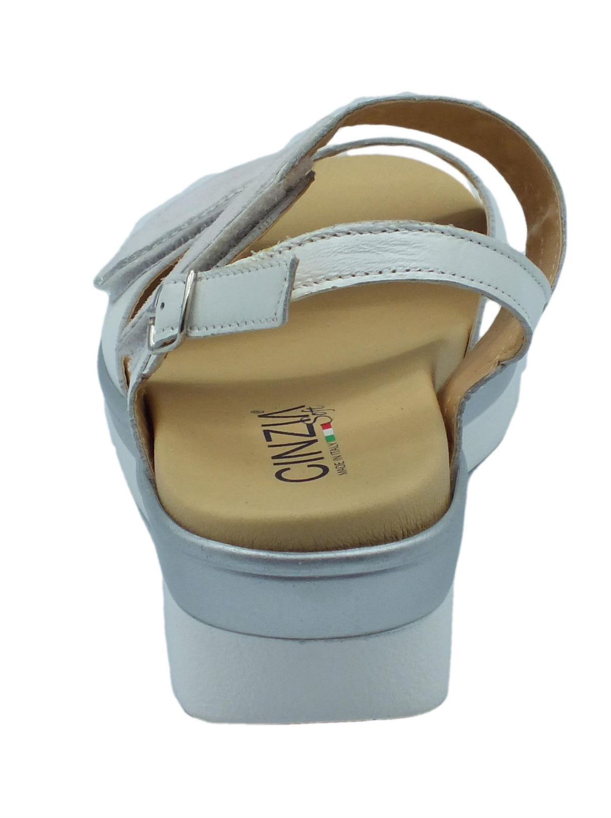 Cinzia Soft Cinzia Soft IO10533 Bianco Sandali Confort Donna in pelle zeppa media doppio stretch e fibbia Bianco