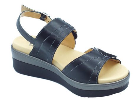 Cinzia Soft Cinzia Soft IO10533 Nero Sandali Confort Donna in pelle zeppa media doppio stretch e fibbia Nero