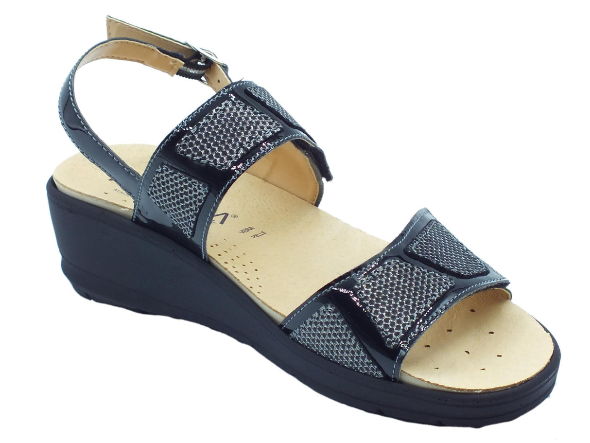 Cinzia Soft Cinzia Soft IO12694 Nero Sandali Confort Donna in pelle zeppa media doppio stretch e fibbia Nero