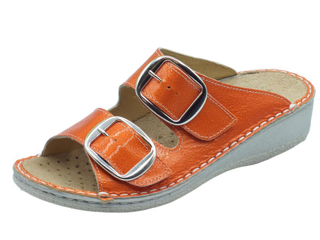 Cinzia Soft Cinzia Soft IM24348 Papaya Ciabatte per Donna in pelle doppio strappo con fibie estetiche Papaya
