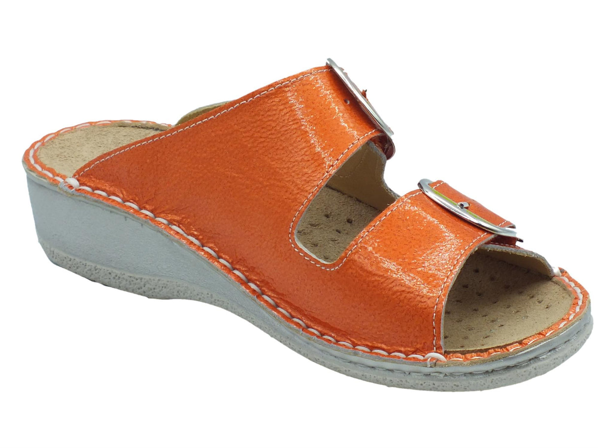 Cinzia Soft Cinzia Soft IM24348 Papaya Ciabatte per Donna in pelle doppio strappo con fibie estetiche Papaya