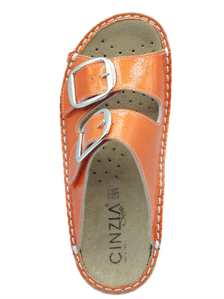 Cinzia Soft Cinzia Soft IM24348 Papaya Ciabatte per Donna in pelle doppio strappo con fibie estetiche Papaya