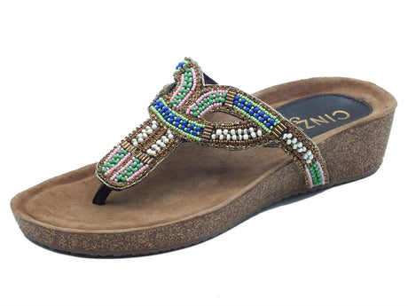 Cinzia Soft Cinzia Soft IT1011 Brown Multi Sandali per Donna con perline multicolore zeppa bassa Brown Multi