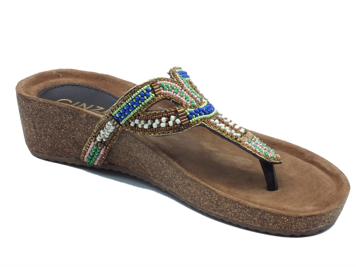 Cinzia Soft Cinzia Soft IT1011 Brown Multi Sandali per Donna con perline multicolore zeppa bassa Brown Multi