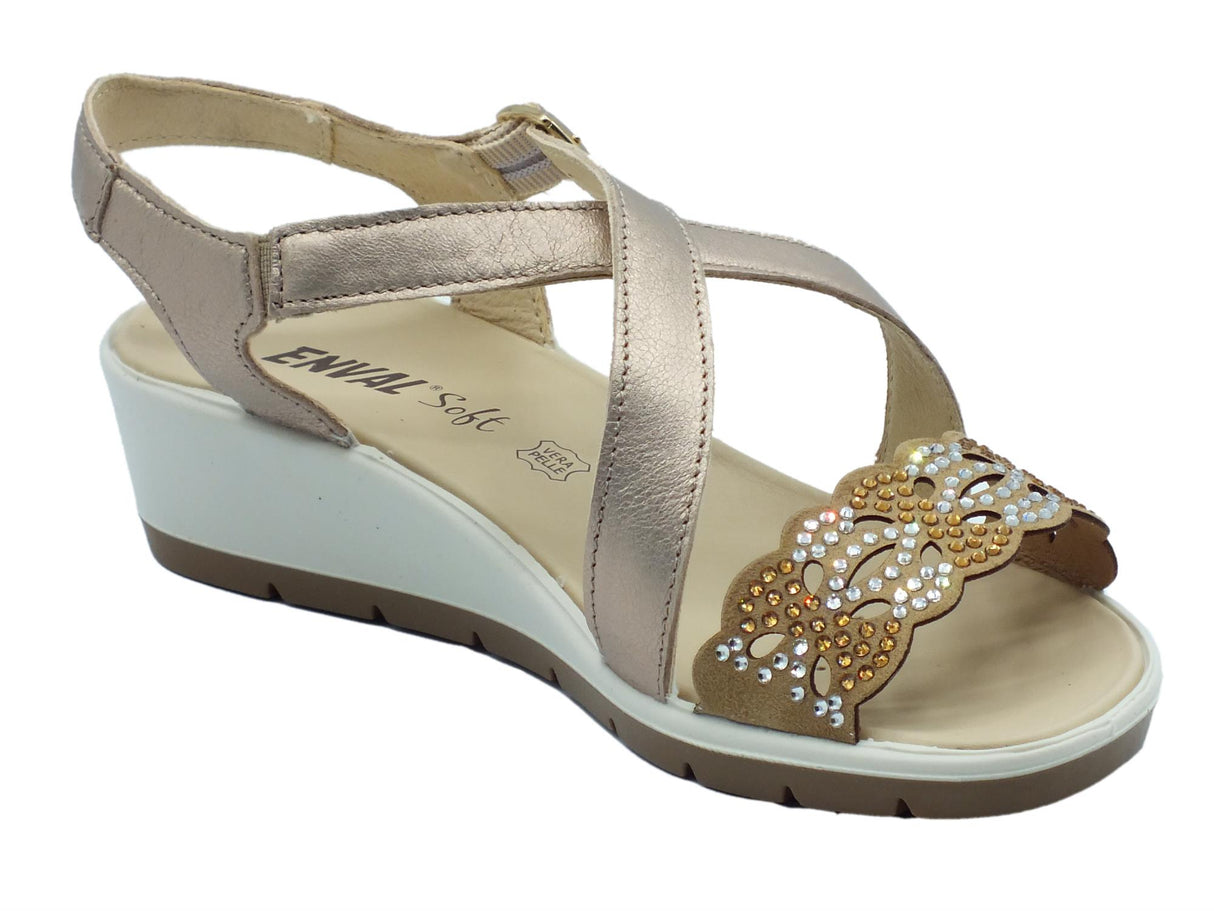 ENVAL Soft ENVAL Soft 3762922 Capra Champagne Sandali Confort per Donna in pelle zeppa bassa Capra Champagne