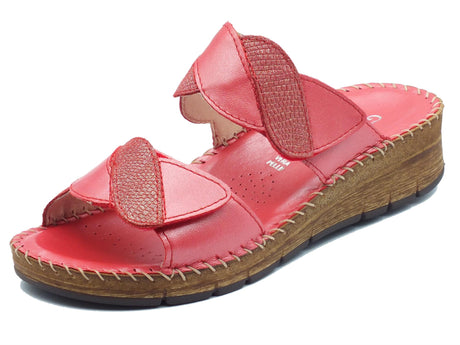 Grunland Grunland Palo CI1848 Rosso Sandali confort per Donna in pelle con doppia chiusura a strappo Rosso