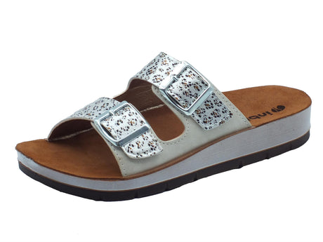 InBlu InBlu CP000010 Ghiaccio Ciabatte per Donna in ecopelle doppia fibbia sottopiede in pelle Ghiaccio
