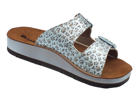 InBlu InBlu CP000010 Ghiaccio Ciabatte per Donna in ecopelle doppia fibbia sottopiede in pelle Ghiaccio