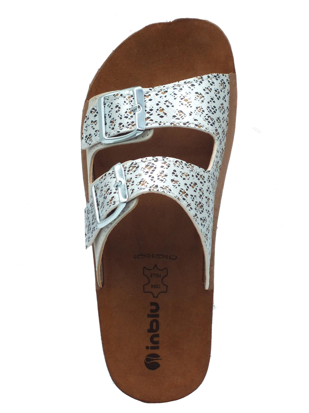 InBlu InBlu CP000010 Ghiaccio Ciabatte per Donna in ecopelle doppia fibbia sottopiede in pelle Ghiaccio