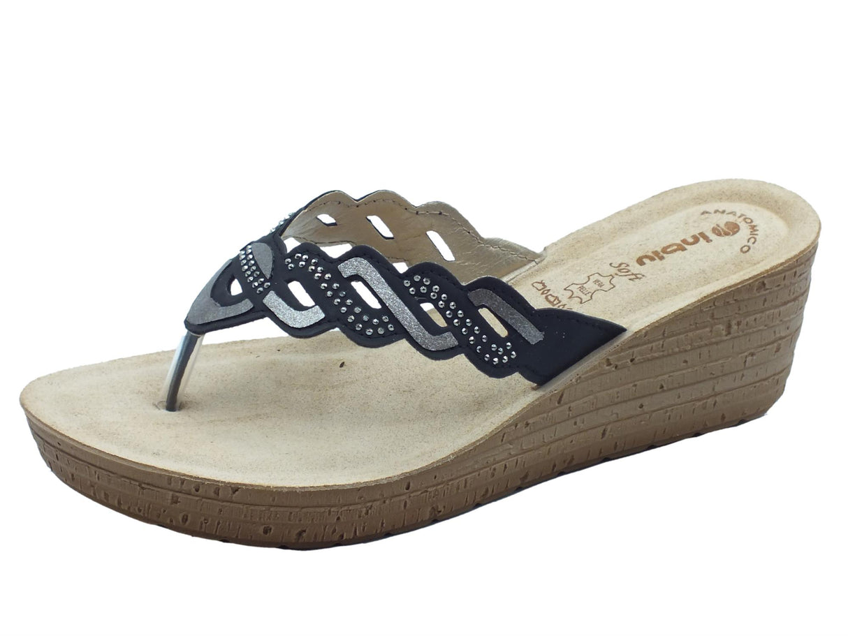 InBlu InBlu GM000046 Nero Infradito per Donna con strass e sottopiede in pelle soft anatomico Nero