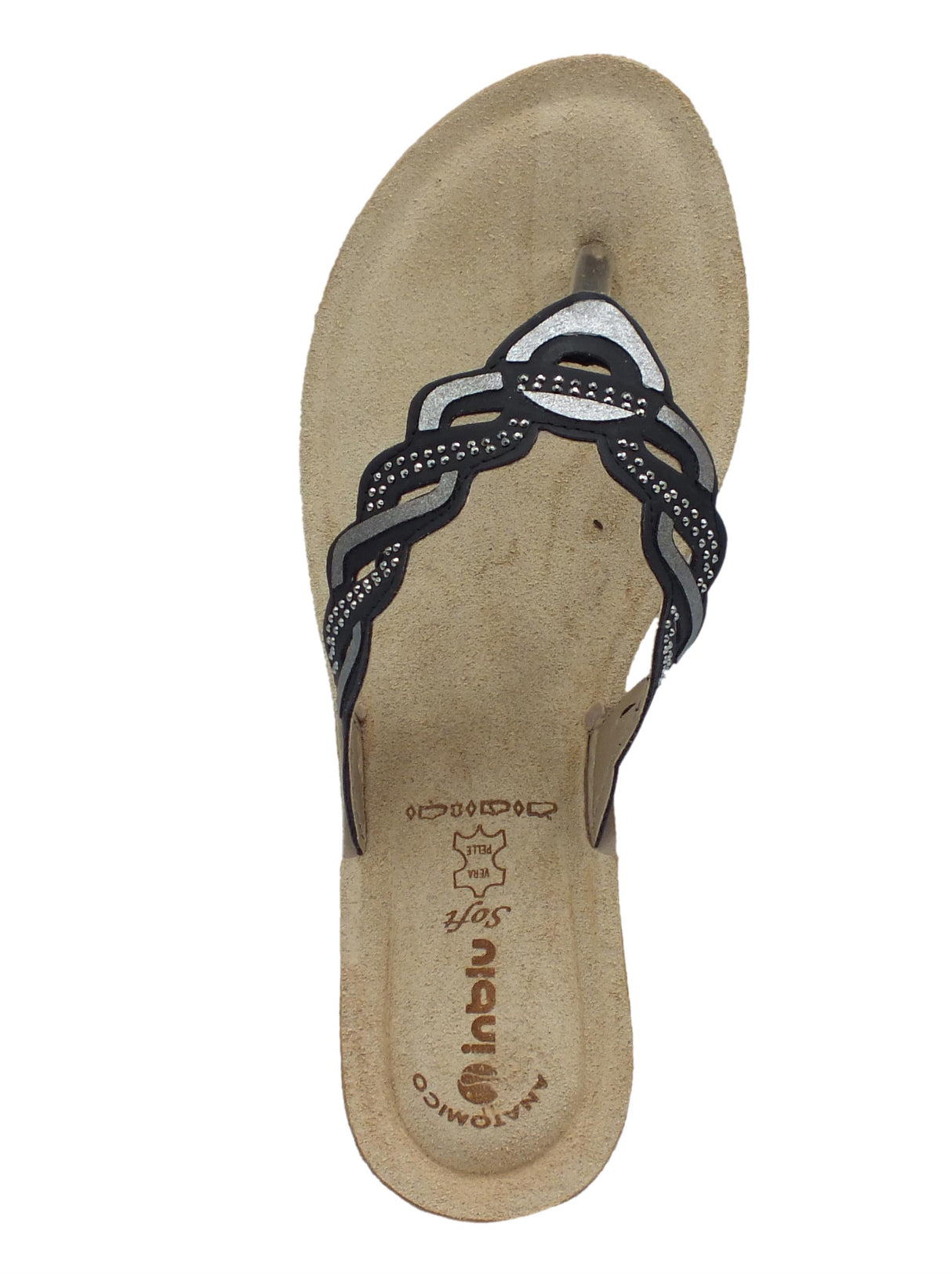 InBlu InBlu GM000046 Nero Infradito per Donna con strass e sottopiede in pelle soft anatomico Nero