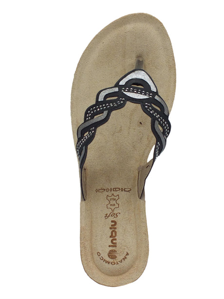 InBlu InBlu GM000046 Nero Infradito per Donna con strass e sottopiede in pelle soft anatomico Nero