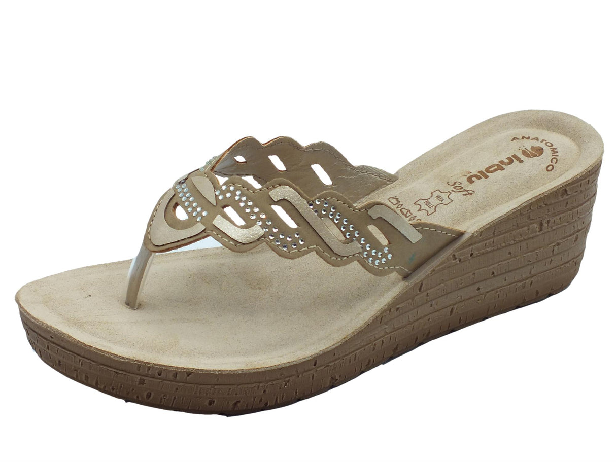 InBlu InBlu GM000046 Sabbia Infradito per Donna con strass e sottopiede in pelle soft anatomico Sabbia