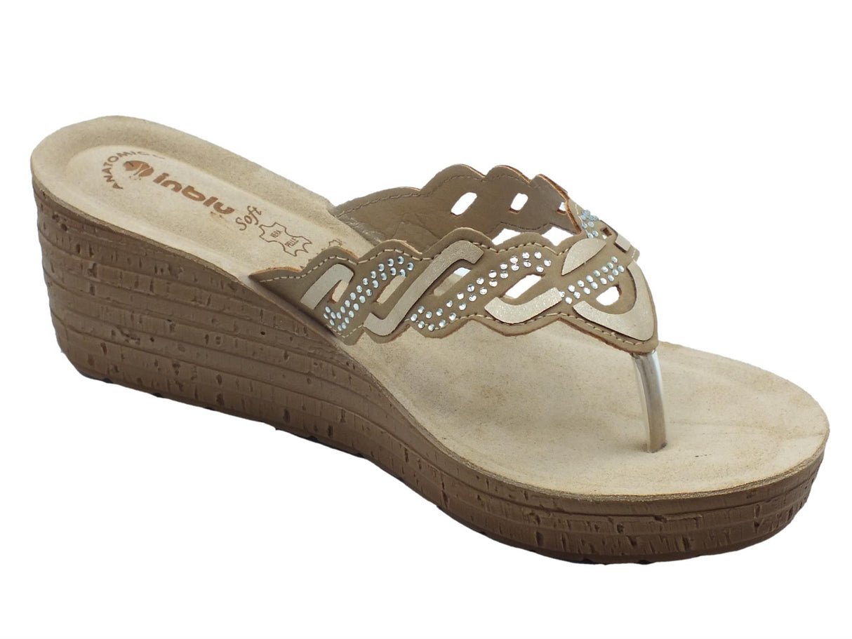 InBlu InBlu GM000046 Sabbia Infradito per Donna con strass e sottopiede in pelle soft anatomico Sabbia